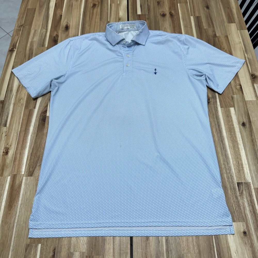Holderness & Bourne Polo Shirt Mens L Blue Geometric Tailored Performance Golf